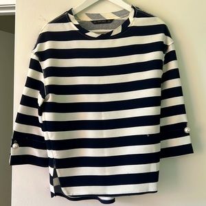 Zara stripe top with faux pearl cuff links XS